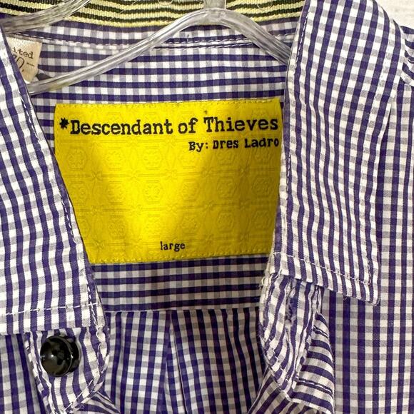 Descendent of Thieves Purple Gingham Dress Shirt, EUC, Size Large, MSRP $155 - Picture 5 of 11